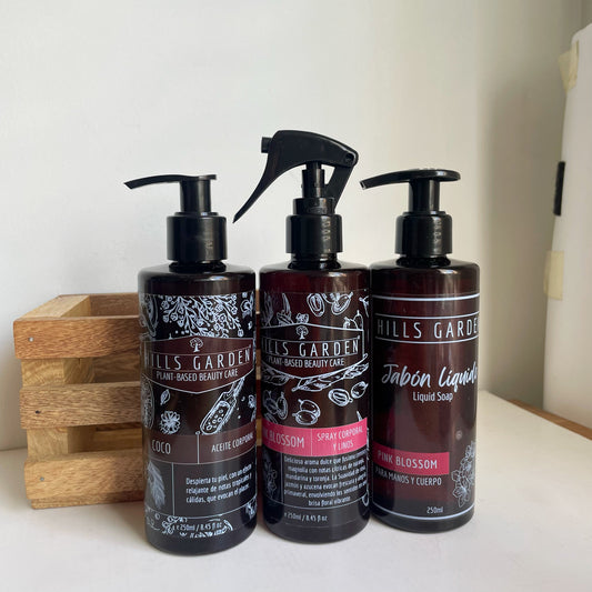 Kit Jabón Líquido + Aceite 250ml + Spray 250ml + Canasta